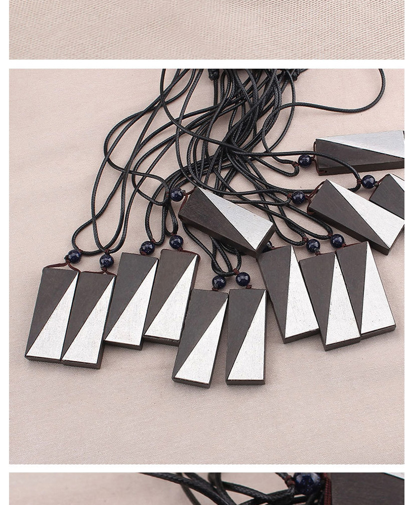 Fashion Yin Yang Ebony Wood Leather Cord Necklace Ebony Pendant Geometric Sweater Chain (single Price),Chains