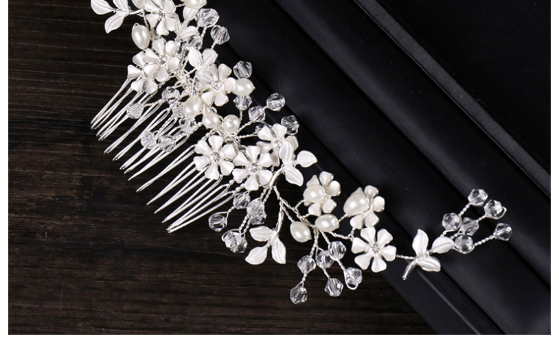 Fashion Silver Handmade Pearl Alloy Flower Insert Comb,Bridal Headwear