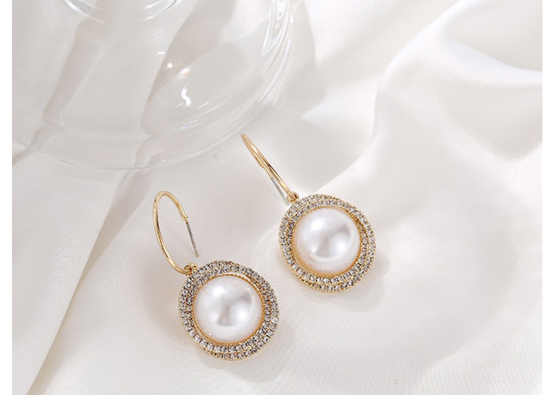 Fashion Golden Pearl And Diamond Round Alloy Earrings,Drop Earrings