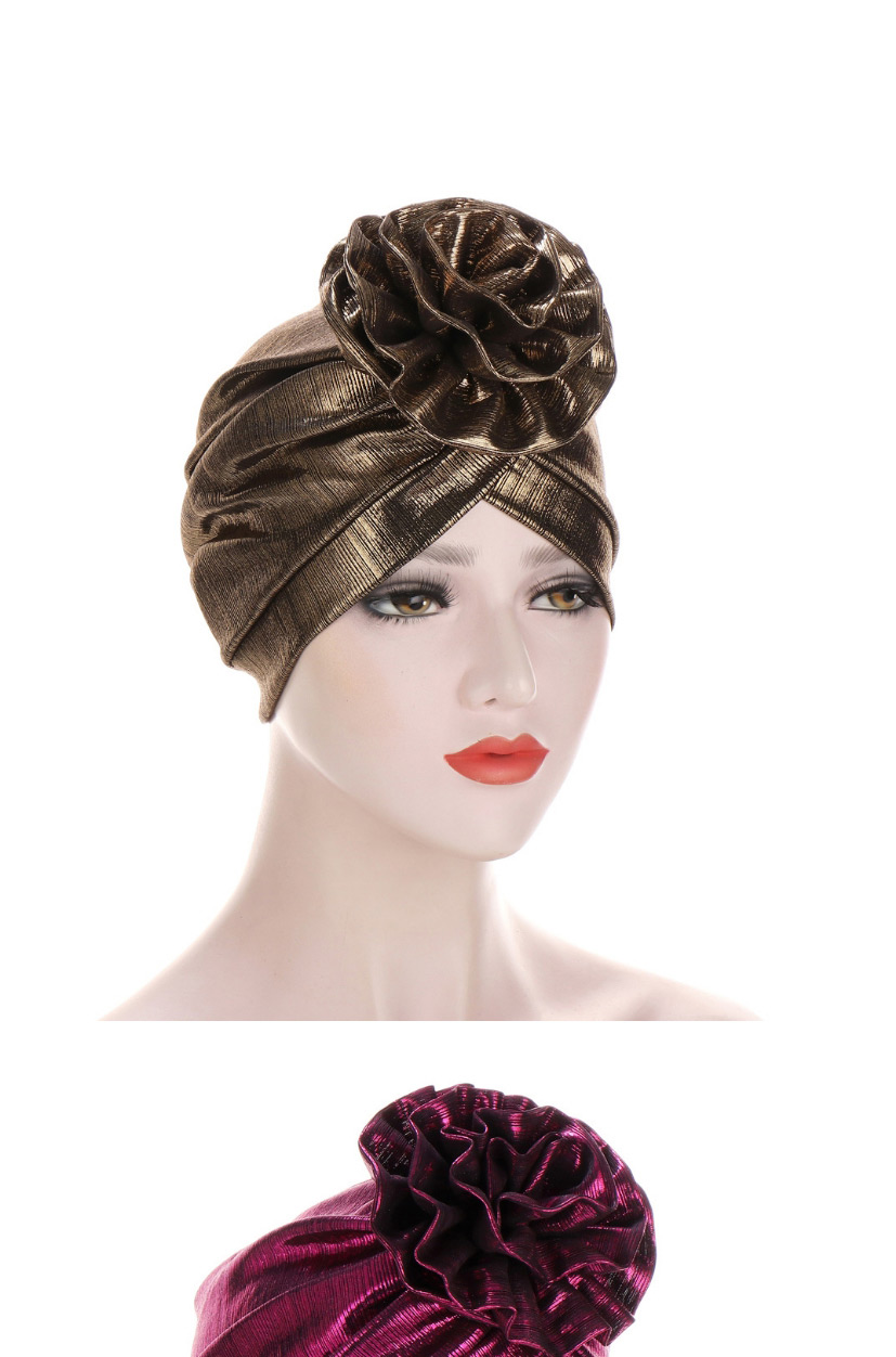 Fashion Sapphire Shiny Silk Wrinkled Forehead With A Flower Forehead Crossover Cap,Beanies&Others
