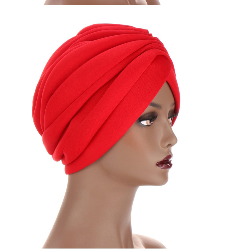 Fashion Scarlet Solid Color Pleated Forehead Cross Cap,Beanies&Others