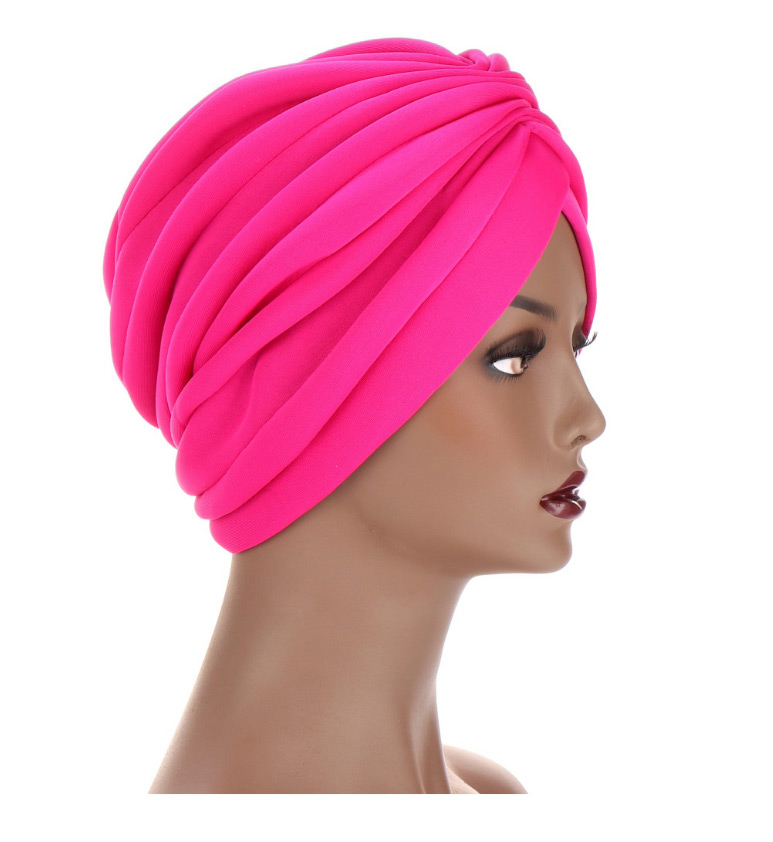 Fashion Rose Red Solid Color Pleated Forehead Cross Cap,Beanies&Others