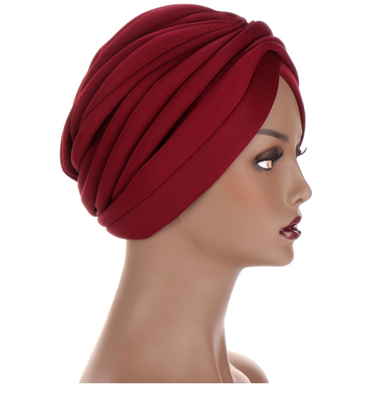 Fashion Rose Red Solid Color Pleated Forehead Cross Cap,Beanies&Others