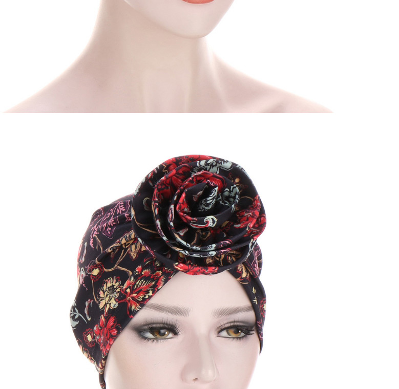 Fashion Black + Pink Circle Spiral Flower Print Bandana Hat,Beanies&Others