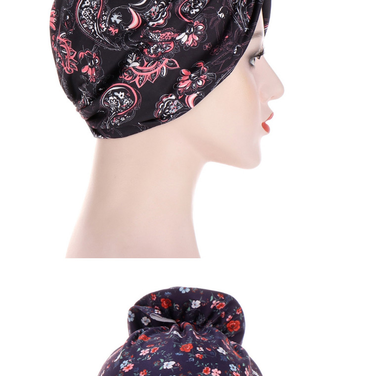 Fashion Black + Pink Circle Spiral Flower Print Bandana Hat,Beanies&Others