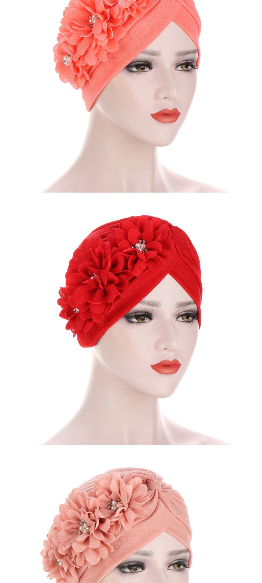 Fashion Red Wine Pleated Applique Pearl Forehead Cross Cap,Beanies&Others