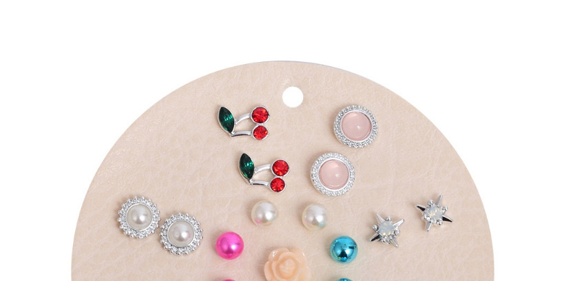 Fashion Color Mixing Diamond Heart-shaped Pearl Flower Geometric Earring Set,Korean Brooches