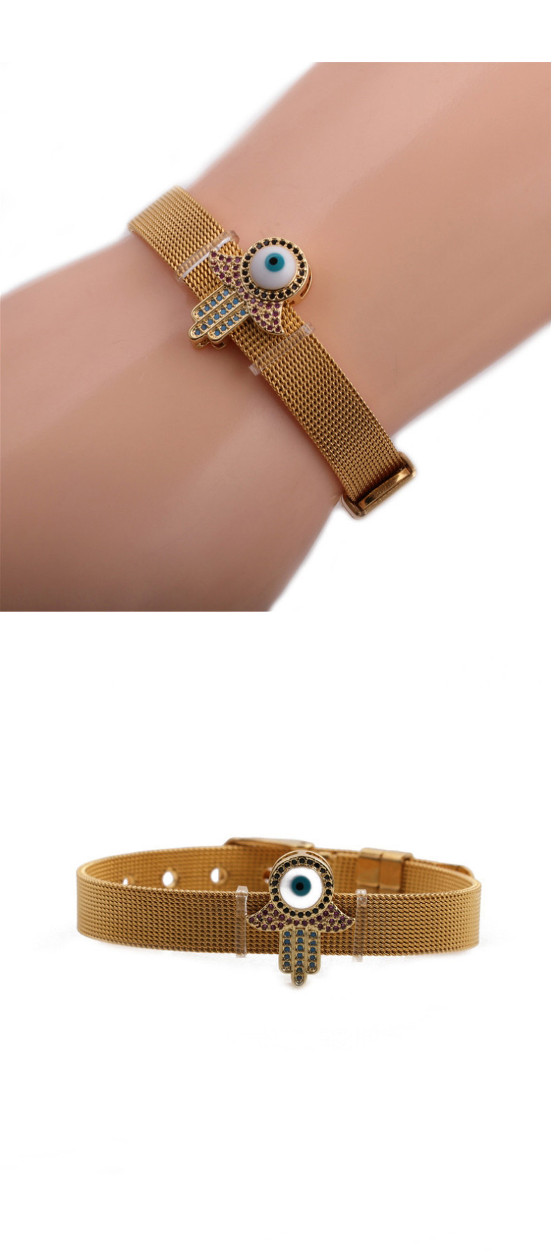Fashion Golden Palm Demon Eye 10mm Titanium Steel Eye Belt Buckle Palm Adjustable Strap Bracelet,Bracelets