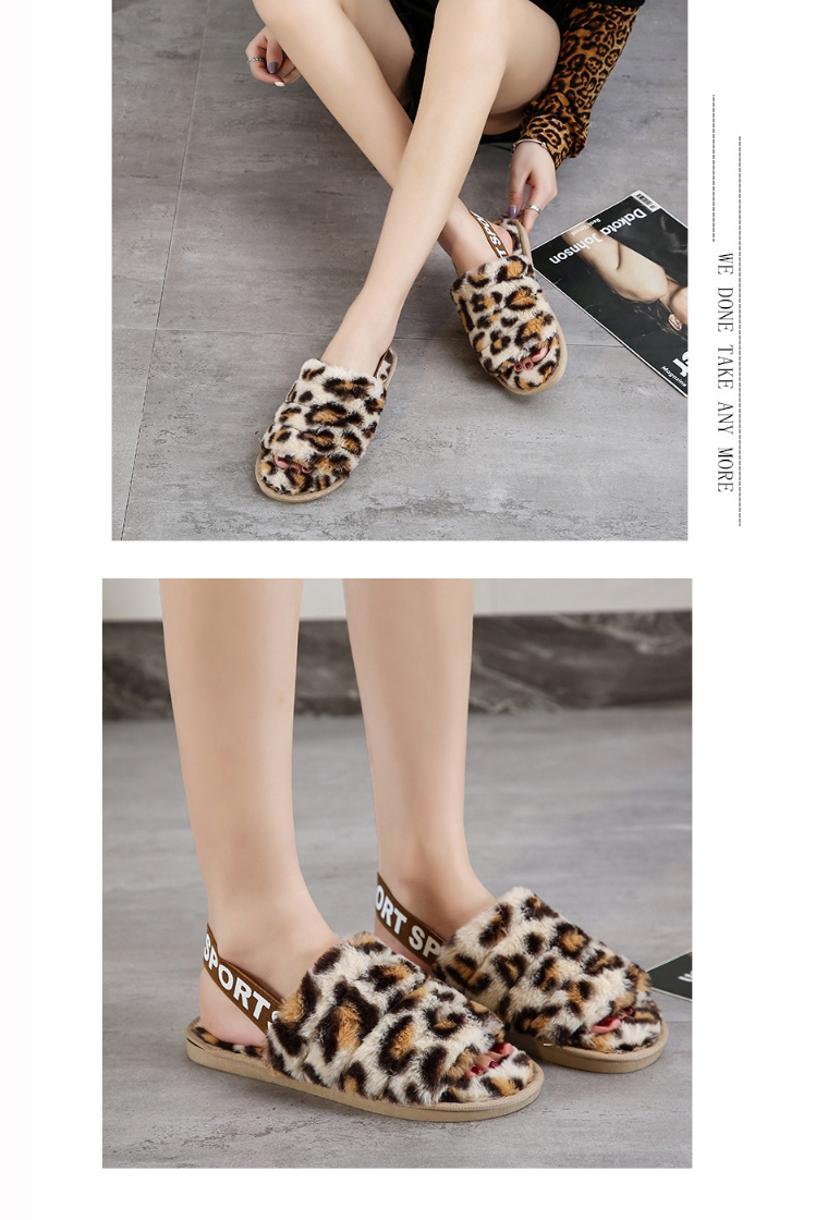 Fashion Blue Leopard Elastic Band Leopard Print Plush Open-toe Non-slip Warm Slippers,Slippers