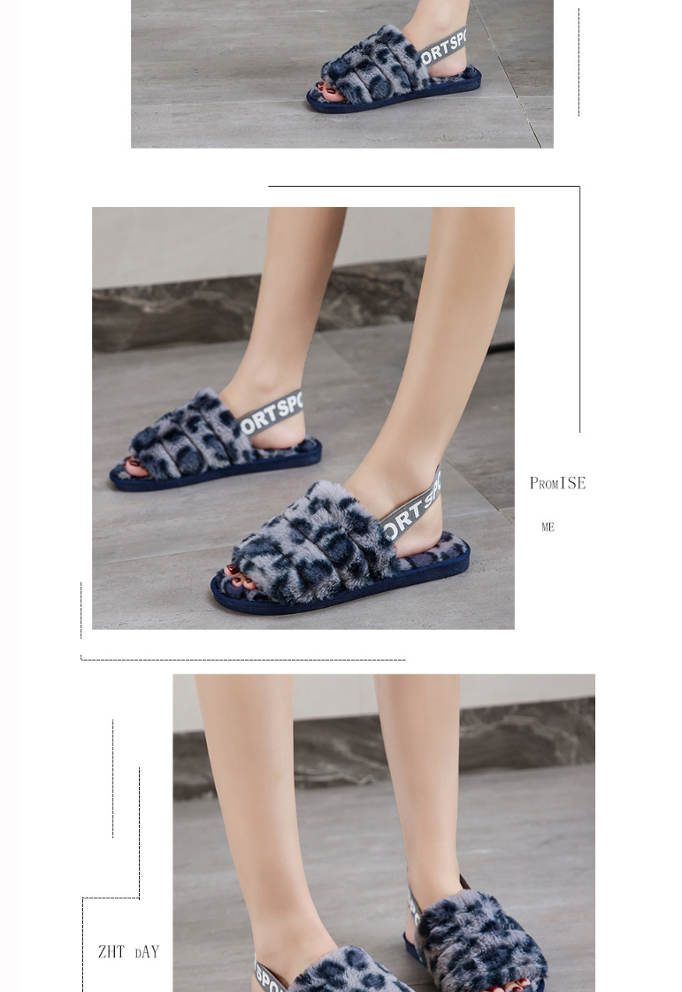Fashion Beige Leopard Elastic Band Leopard Print Plush Open-toe Non-slip Warm Slippers,Slippers