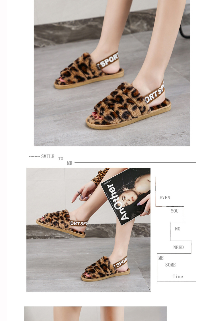 Fashion Pink Leopard Elastic Band Leopard Print Plush Open-toe Non-slip Warm Slippers,Slippers
