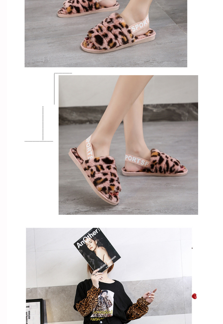 Fashion Brown Leopard Elastic Band Leopard Print Plush Open-toe Non-slip Warm Slippers,Slippers