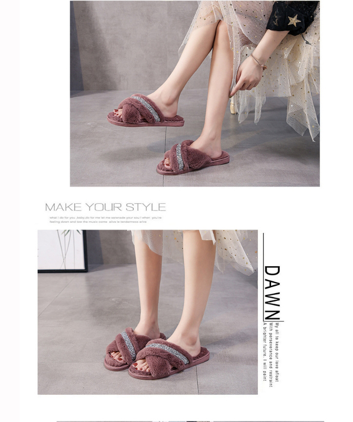 Fashion Red Wine Home Indoor Non-slip Flat-bottomed Cross Woolen Cotton Slippers,Slippers