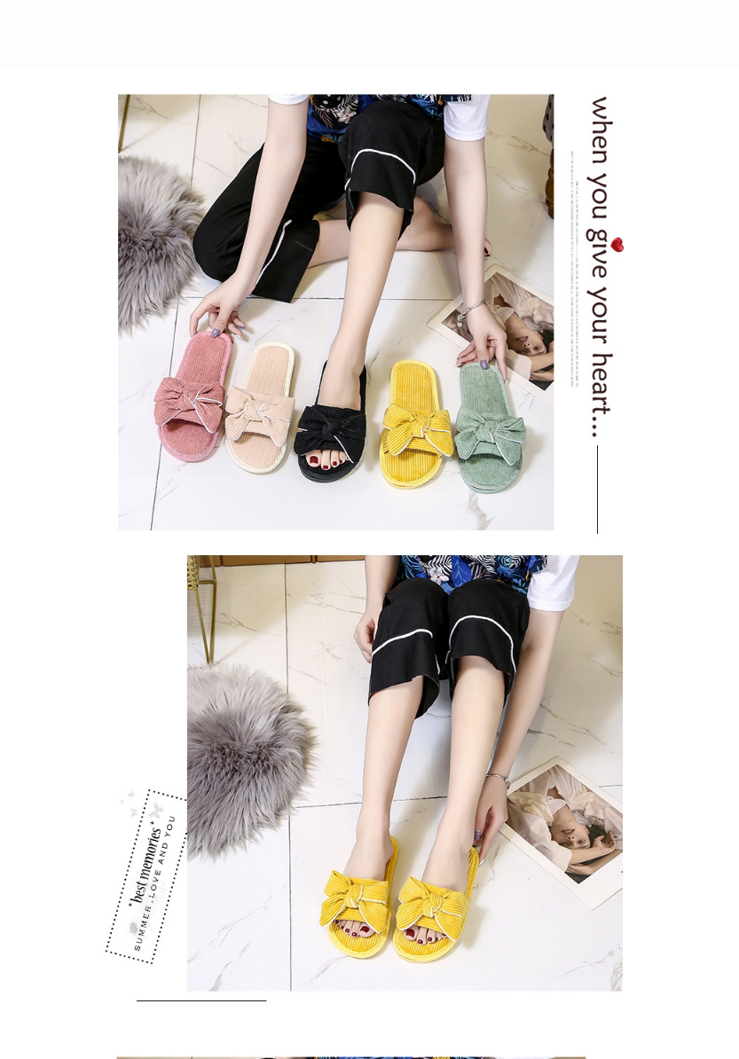 Fashion Yellow Bowknot Flat-heel Soft-soled Non-slip Fabric Slippers,Slippers