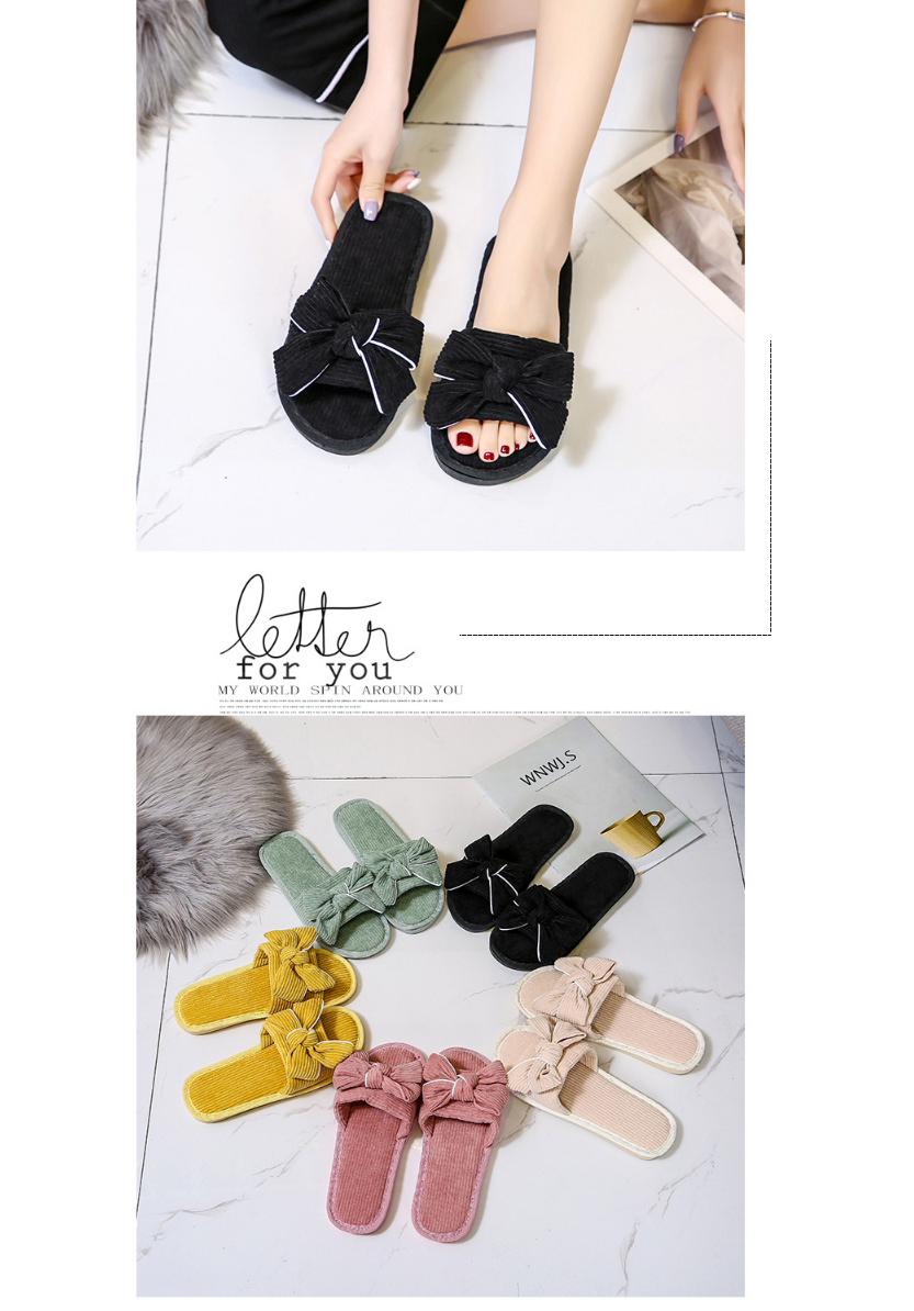 Fashion Yellow Bowknot Flat-heel Soft-soled Non-slip Fabric Slippers,Slippers