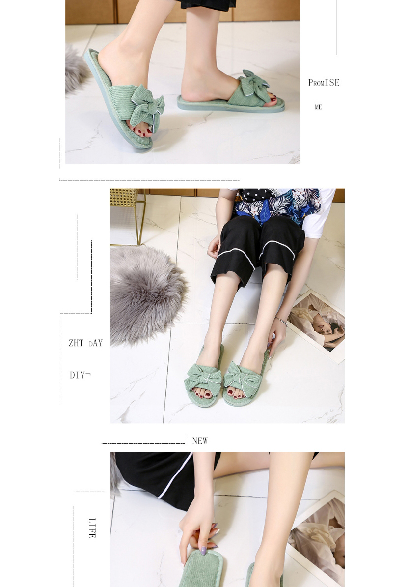 Fashion Beige Bowknot Flat-heel Soft-soled Non-slip Fabric Slippers,Slippers
