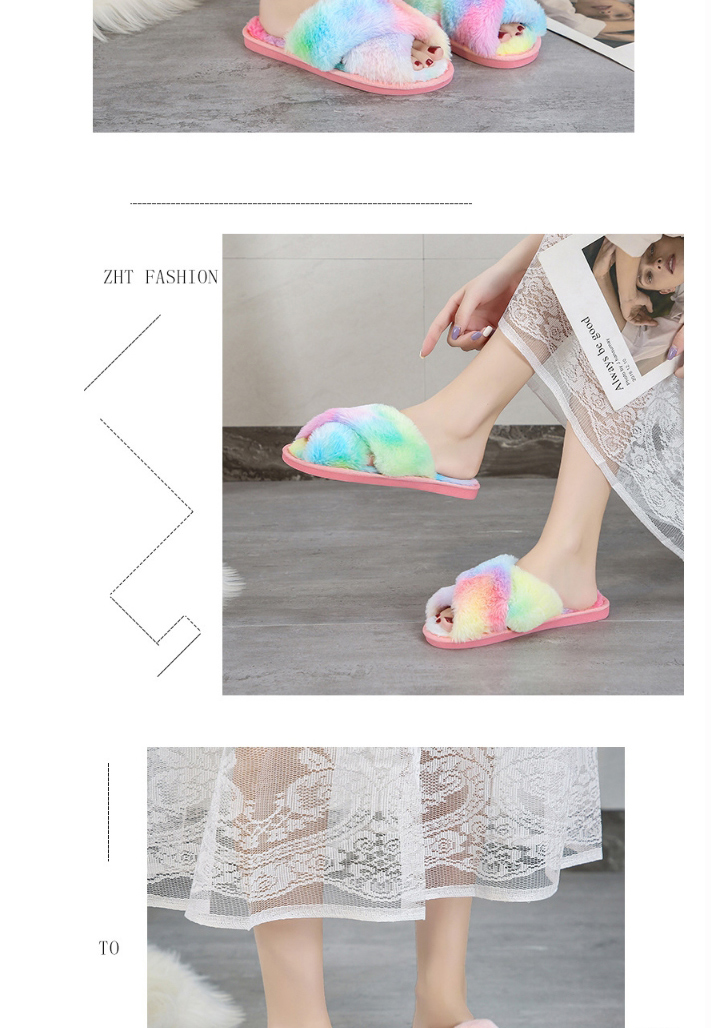 Fashion Deep Rainbow Cross Plush Slip-toe Indoor Slippers,Slippers