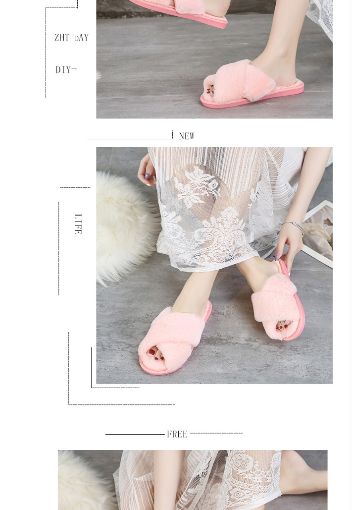 Fashion Pink Cross Plush Slip-toe Indoor Slippers,Slippers
