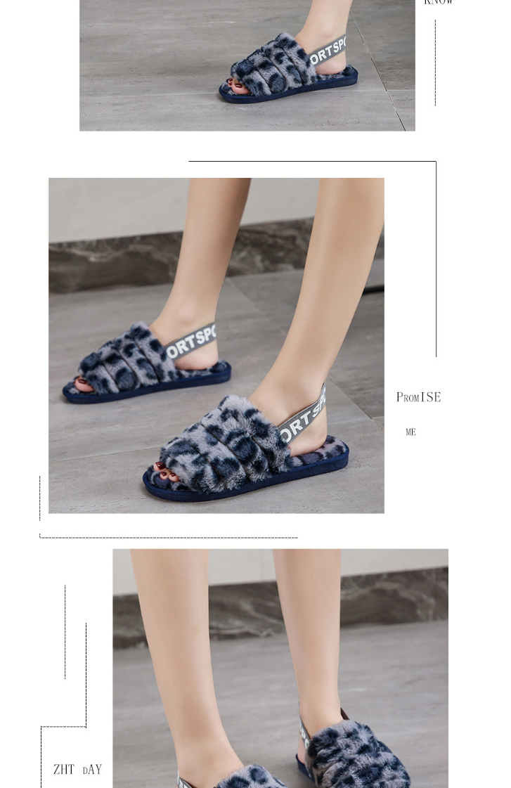 Fashion Pink Leopard Elastic Band Leopard Print Plush Open-toed Flat Slippers,Slippers
