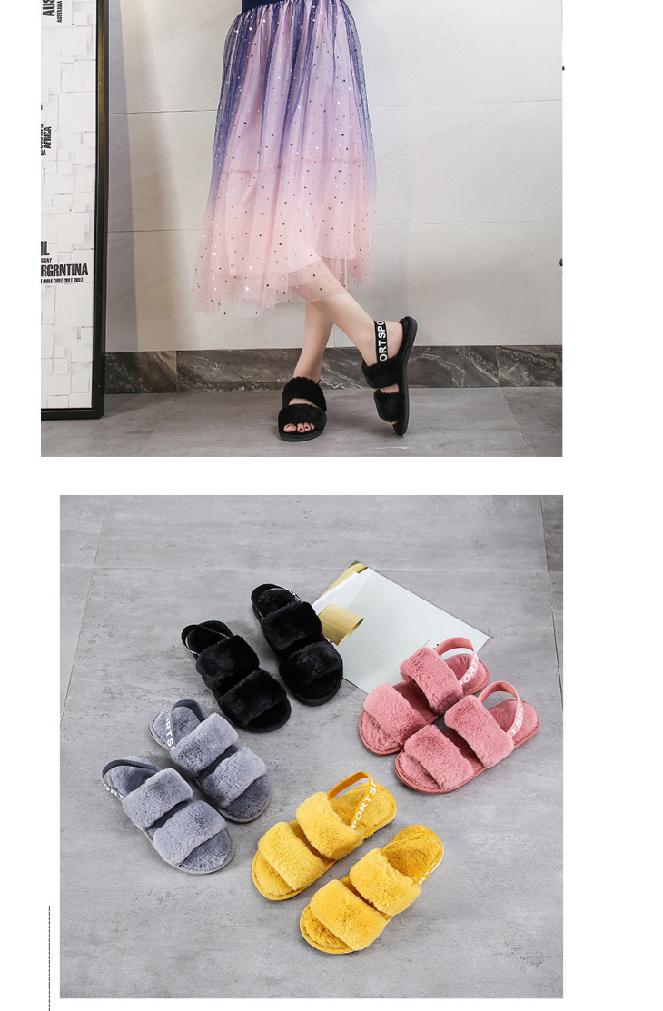 Fashion Black Plush Slippers With Letter Print On Heel,Slippers