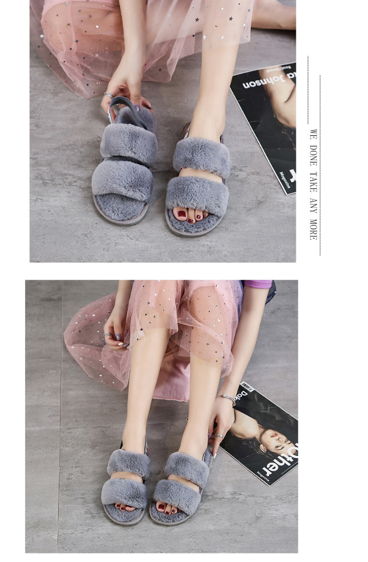 Fashion Gray Plush Slippers With Letter Print On Heel,Slippers