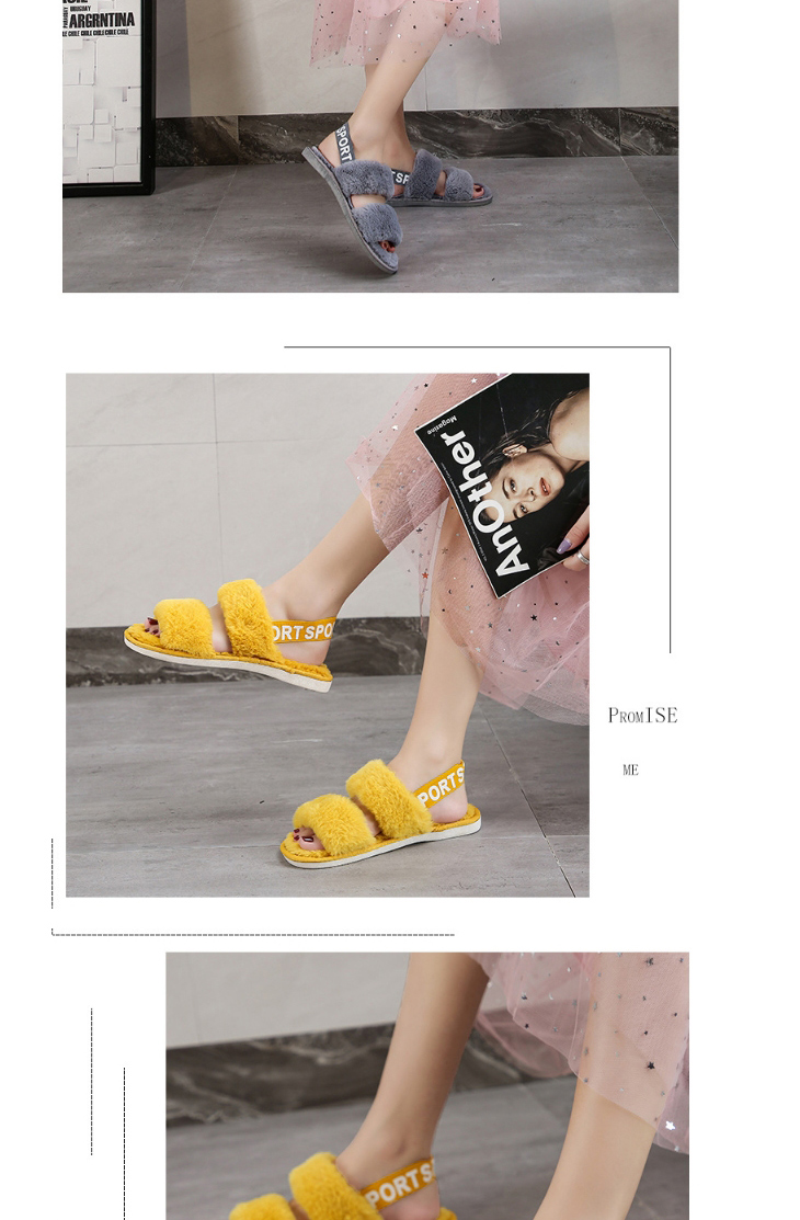 Fashion Yellow Plush Slippers With Letter Print On Heel,Slippers