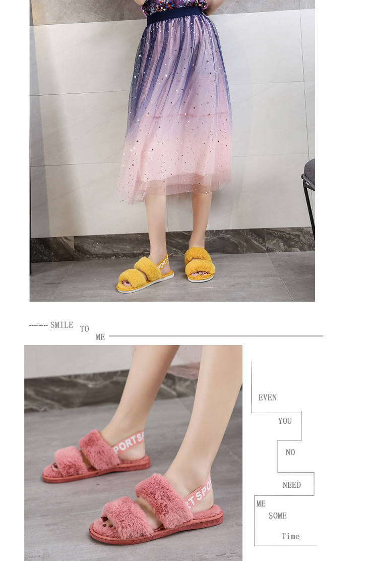 Fashion Dark Powder Plush Slippers With Letter Print On Heel,Slippers