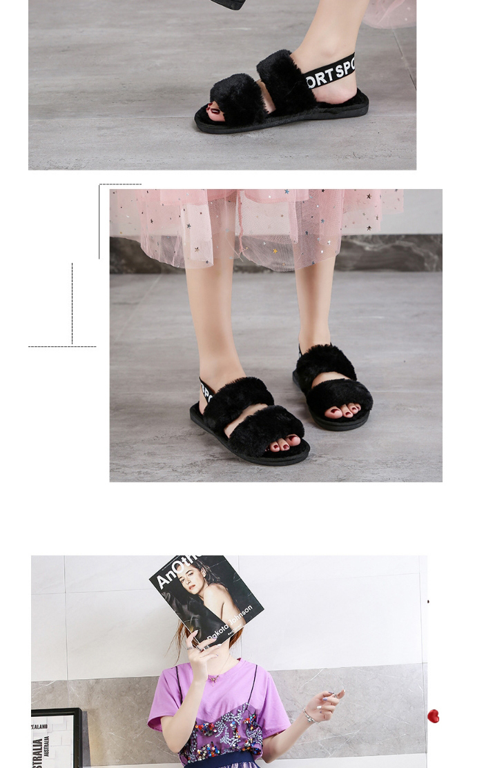 Fashion Gray Plush Slippers With Letter Print On Heel,Slippers
