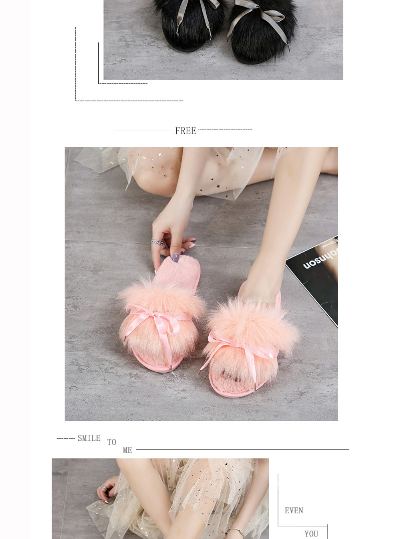 Fashion White Plush Open Bow Flat Slippers,Slippers
