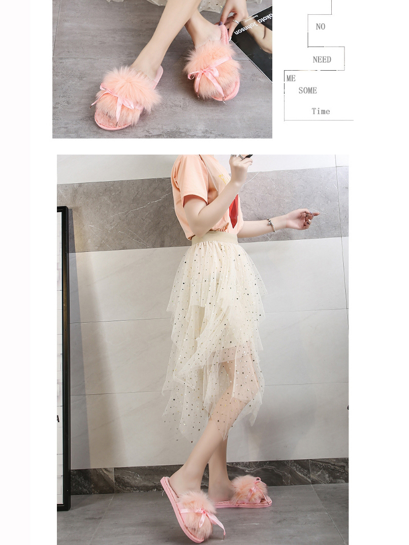Fashion Pink Plush Open Bow Flat Slippers,Slippers