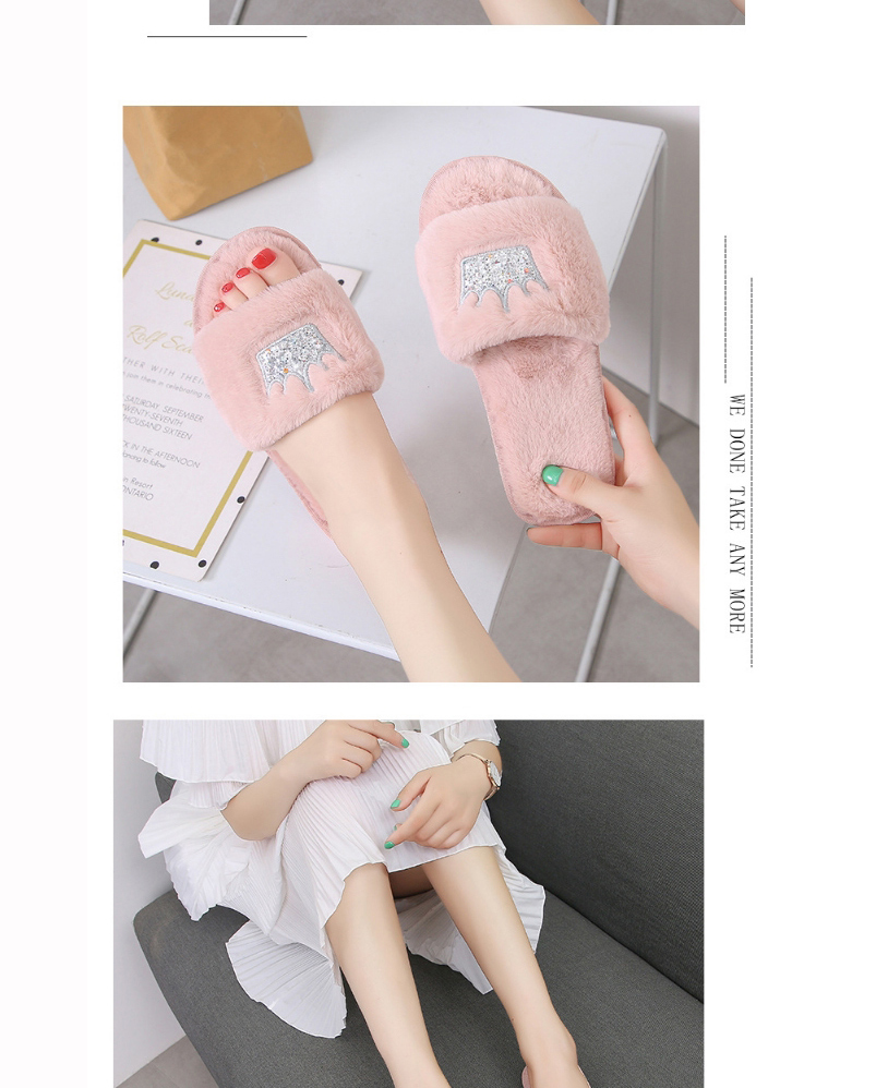 Fashion Pink Home Slip-resistant Crown Plush Slippers,Slippers