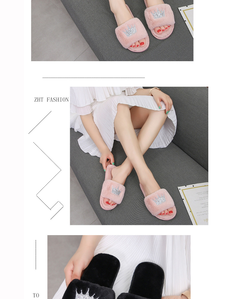 Fashion Pink Home Slip-resistant Crown Plush Slippers,Slippers