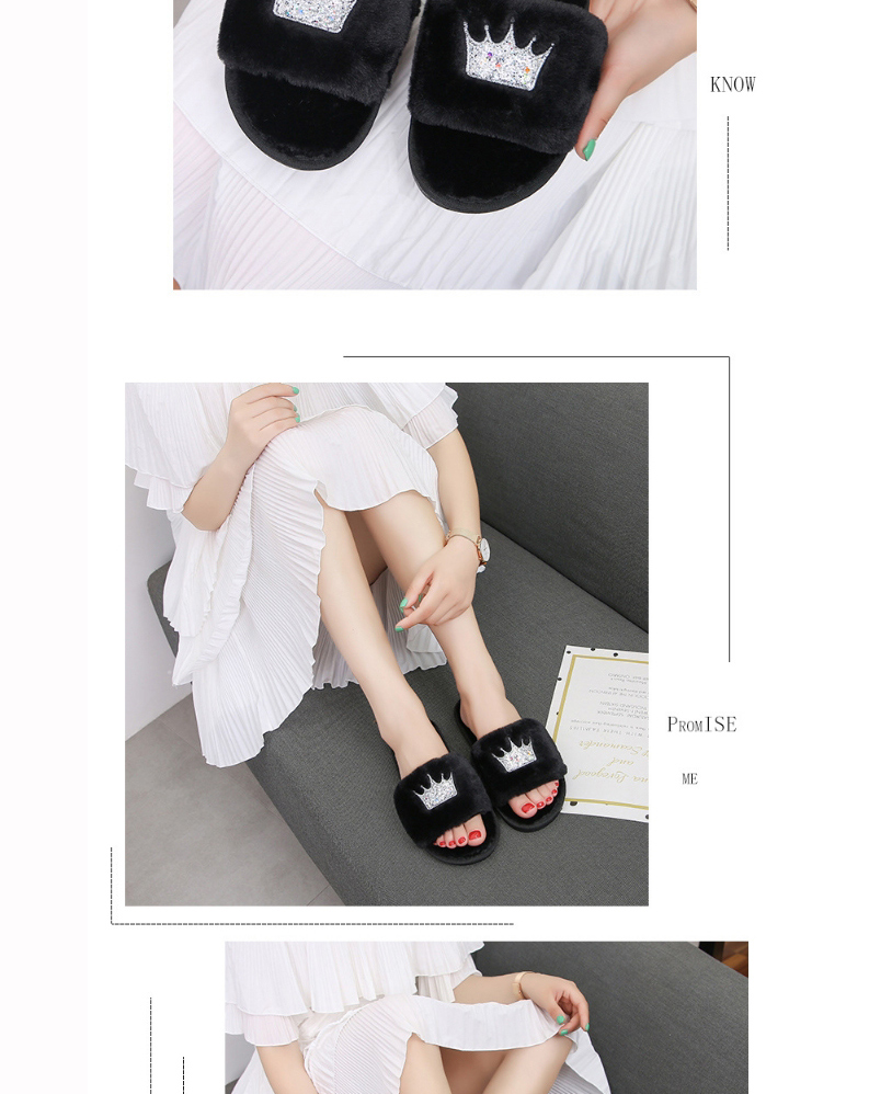 Fashion White Home Slip-resistant Crown Plush Slippers,Slippers