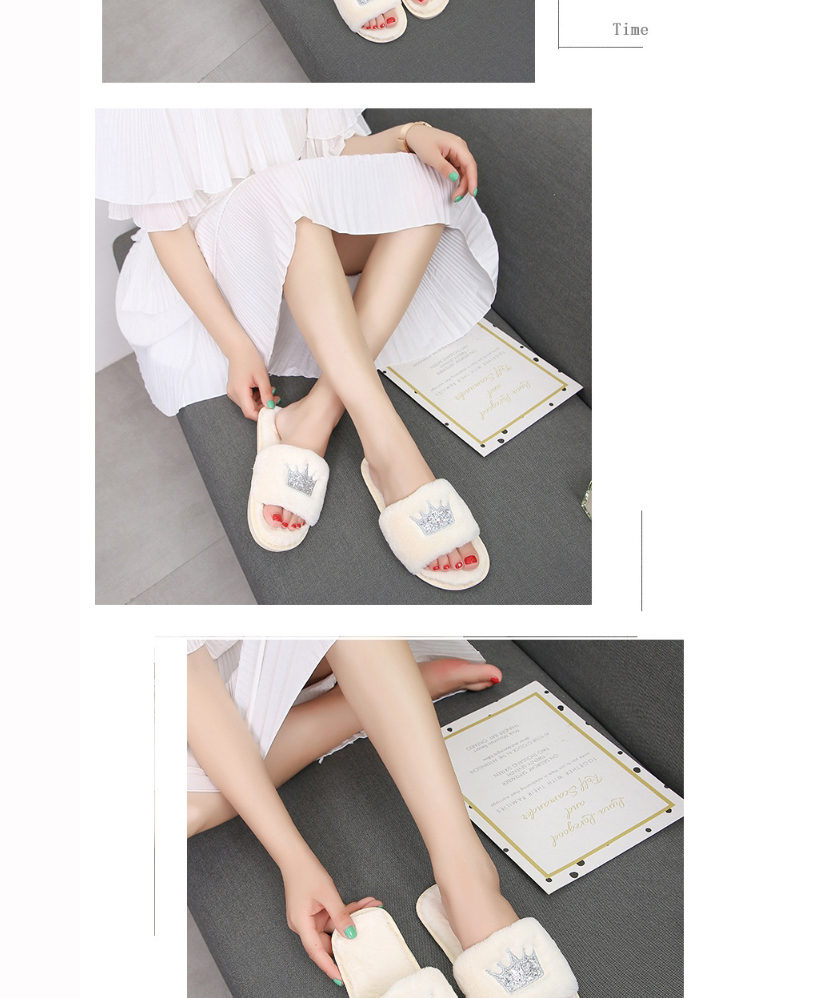 Fashion Purple Home Slip-resistant Crown Plush Slippers,Slippers