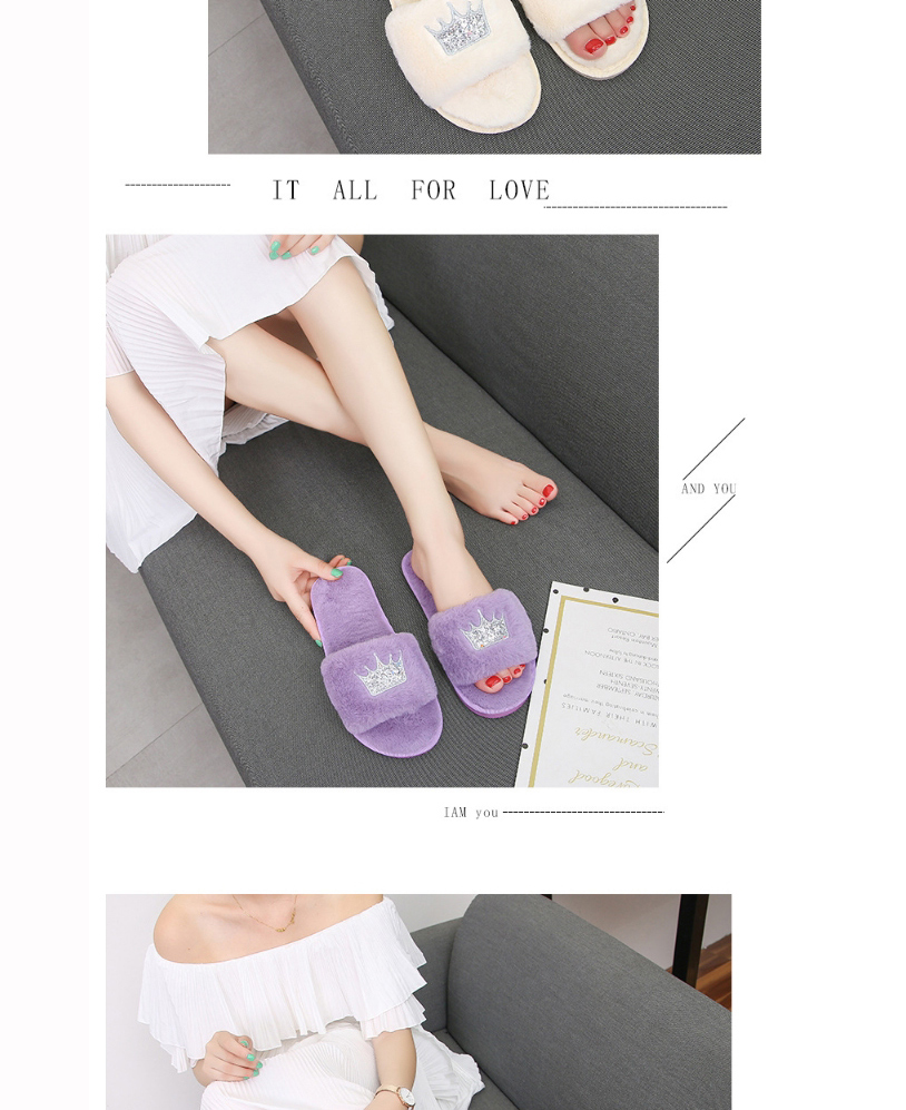 Fashion Purple Home Slip-resistant Crown Plush Slippers,Slippers