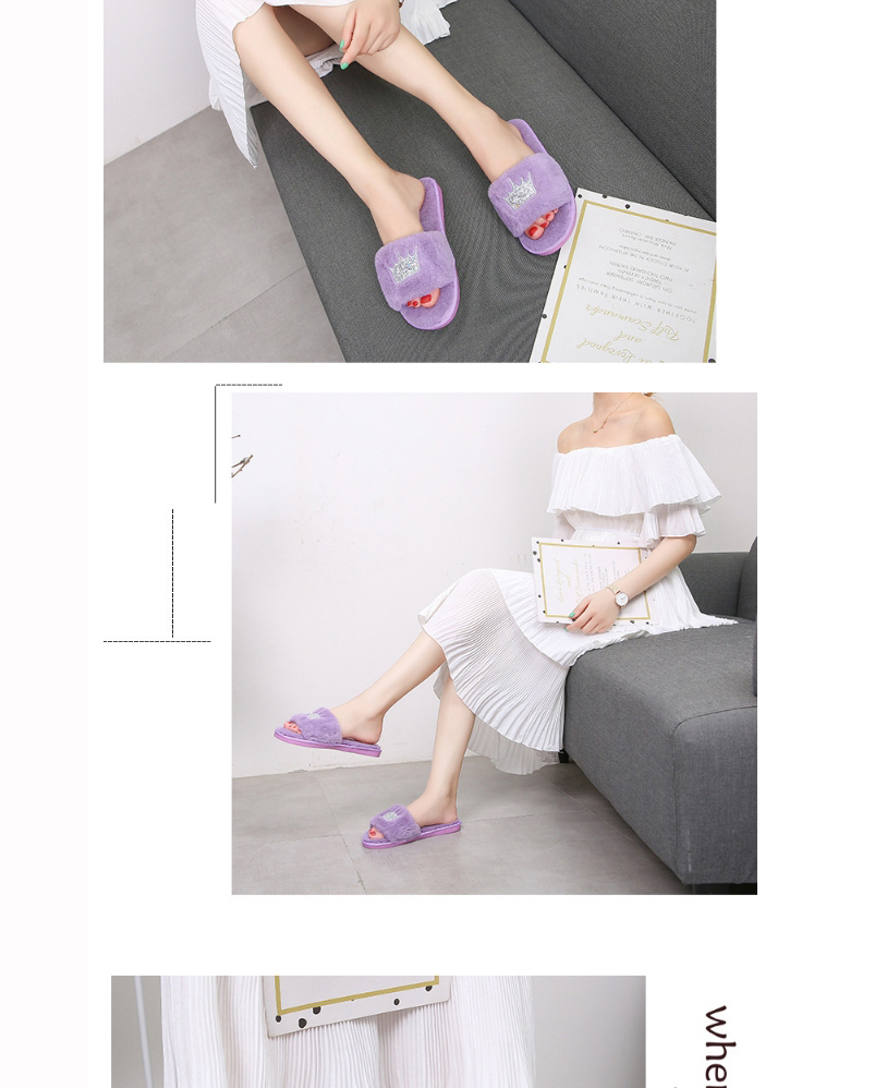 Fashion Black Home Slip-resistant Crown Plush Slippers,Slippers