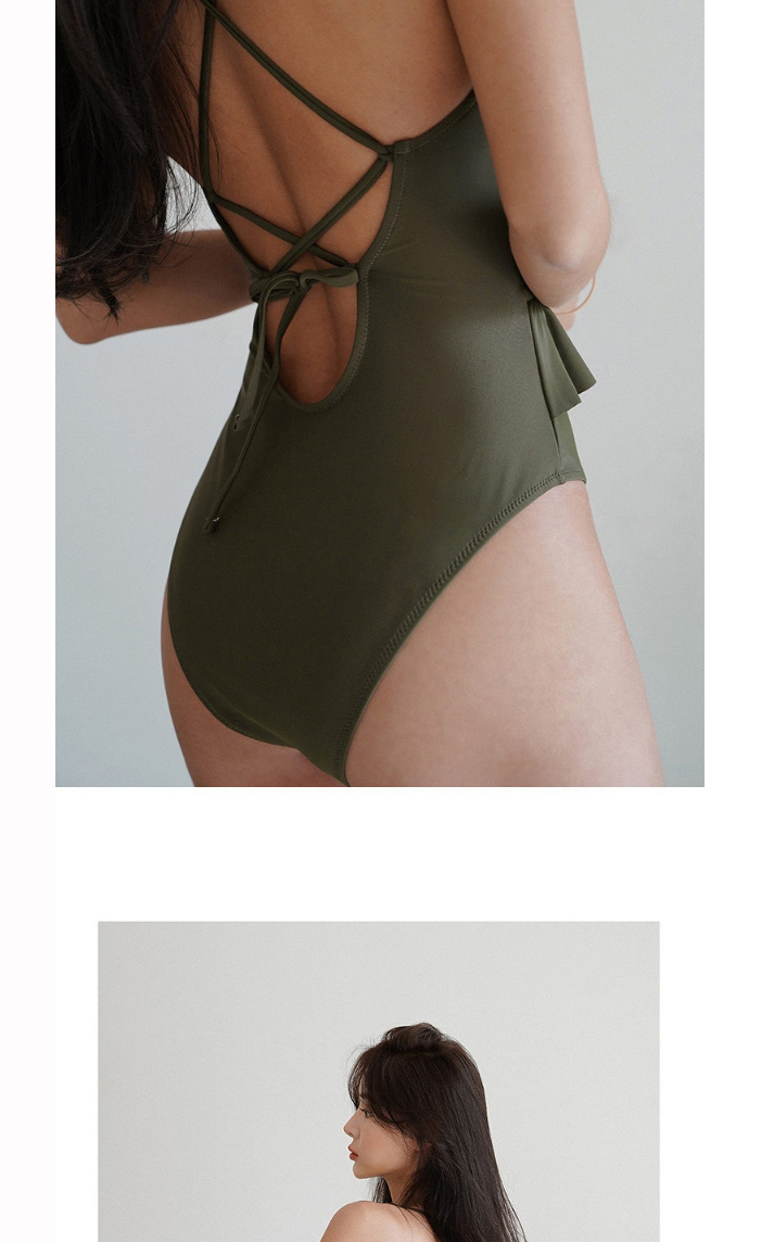 Fashion Green Triangle Halter Ruffled Strap One-piece Swimsuit,One Pieces