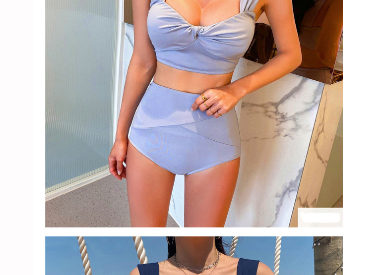 Fashion Light Blue Square Neck High Waist Solid Color Split Swimsuit,Bikini Sets
