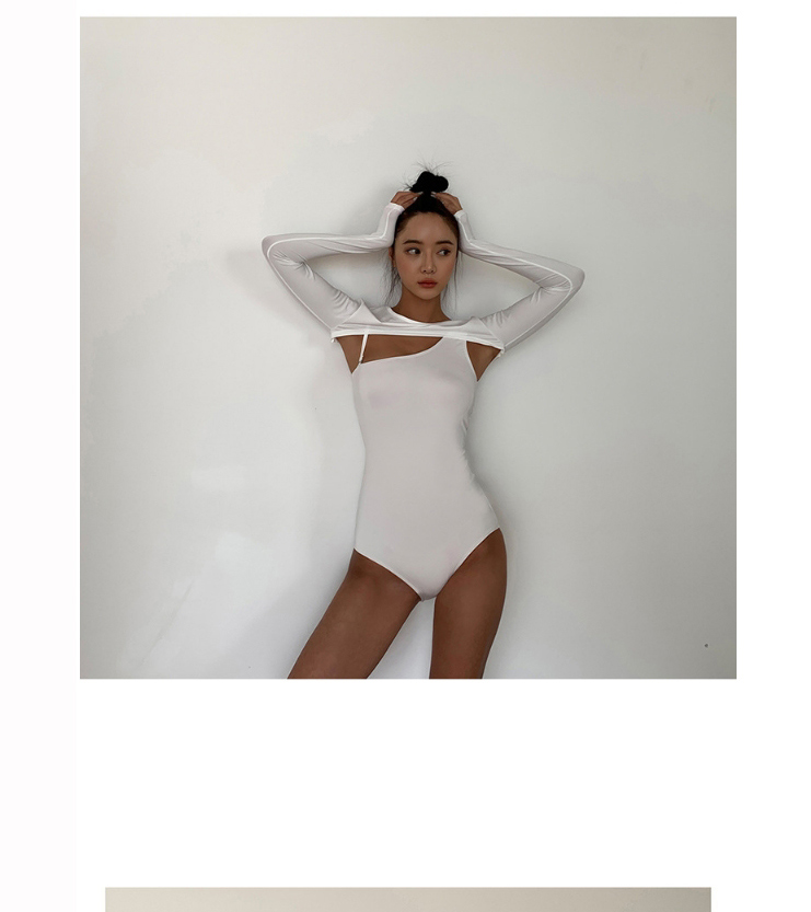 Fashion White One-shoulder Solid Color Leaky Back One-piece Swimsuit,One Pieces