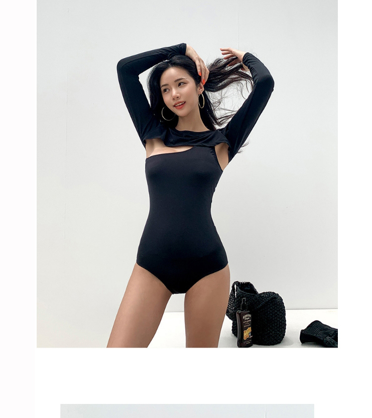 Fashion Black One-shoulder Solid Color Leaky Back One-piece Swimsuit,One Pieces