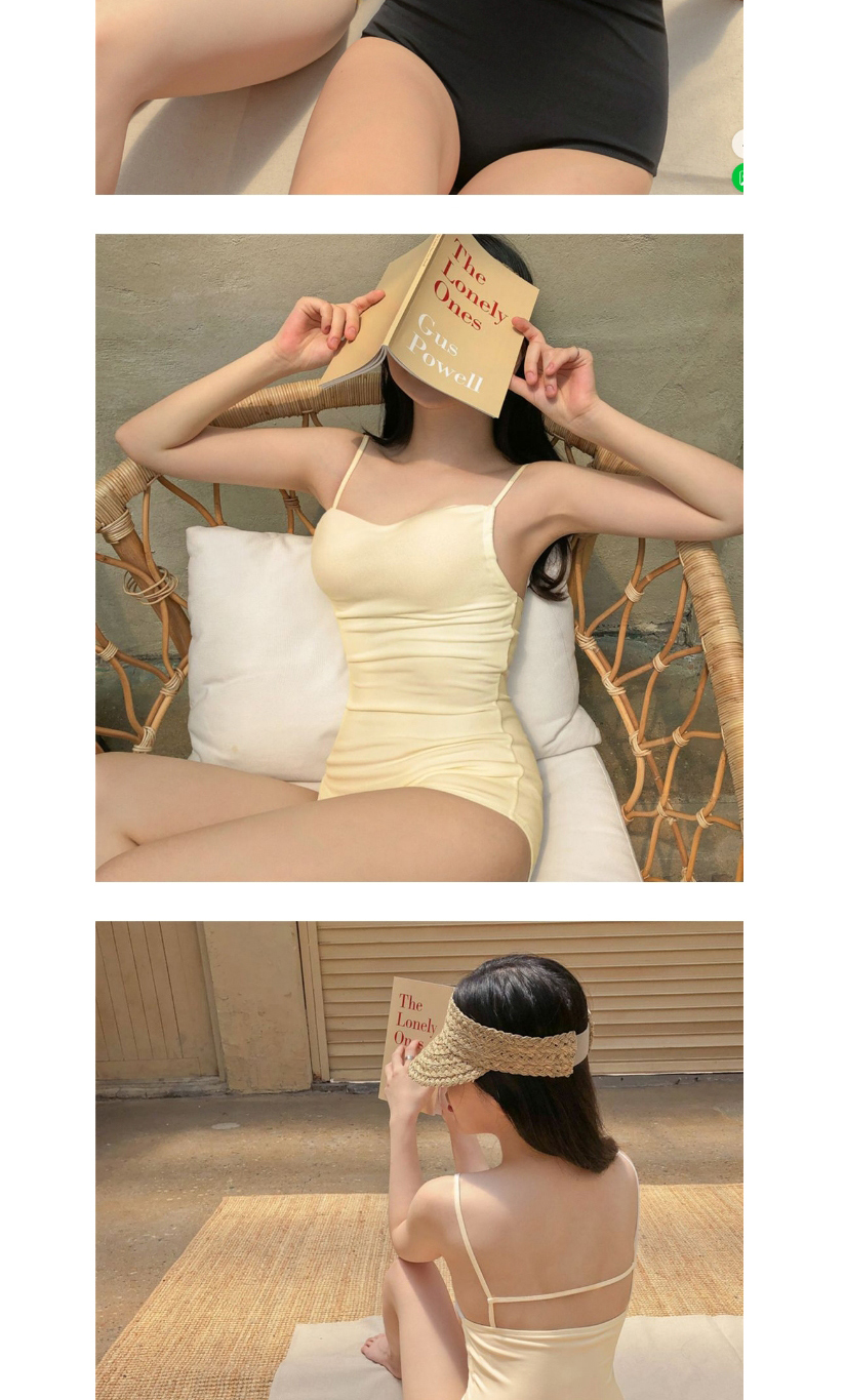 Fashion Beige Steel Top Boxer Square Neck Solid Color One-piece Swimsuit,One Pieces