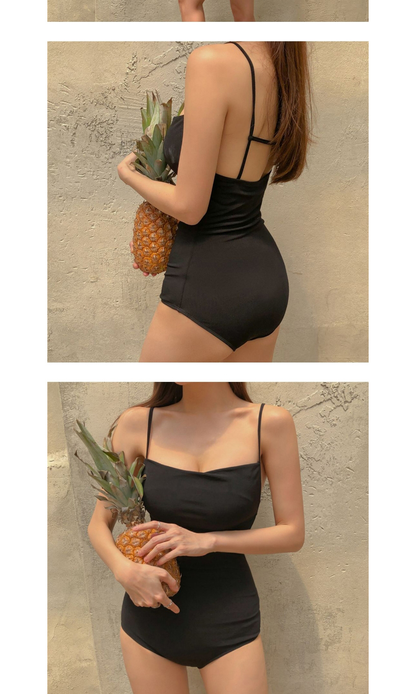 Fashion Black Steel Top Boxer Square Neck Solid Color One-piece Swimsuit,One Pieces