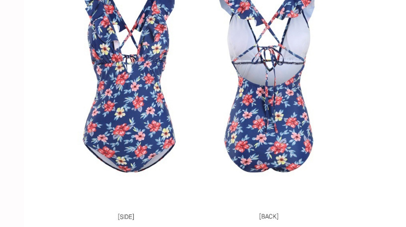 Fashion Floral Floral Open Back Ruffled One-piece Swimsuit,One Pieces