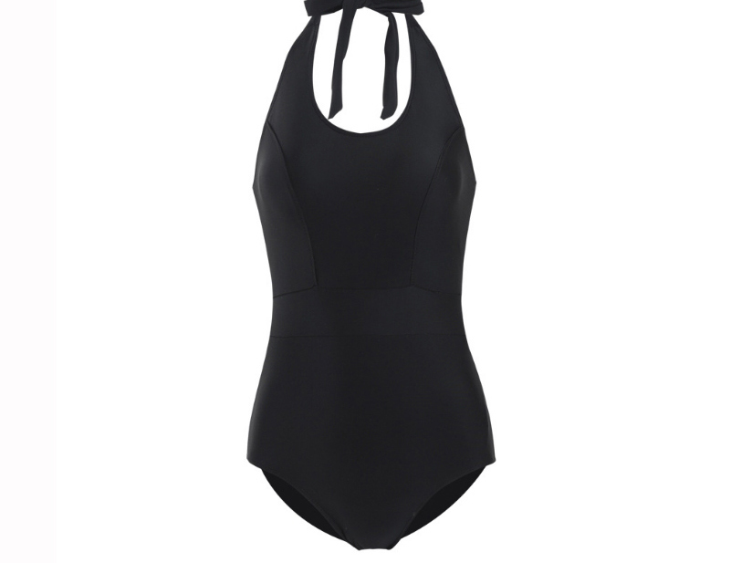 Fashion Black Open Back Strap Solid Color One-piece Swimsuit,One Pieces