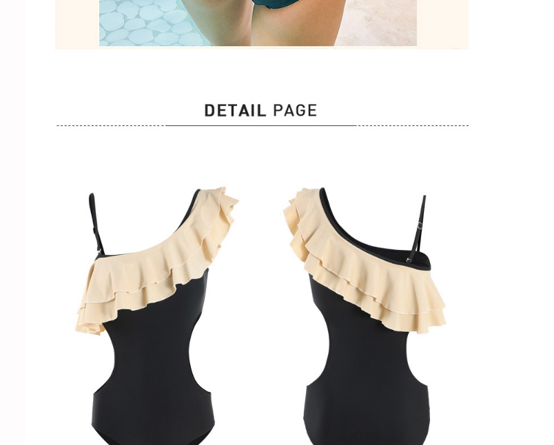 Fashion Black Underwire One-shoulder Ruffled One-piece Swimsuit,One Pieces