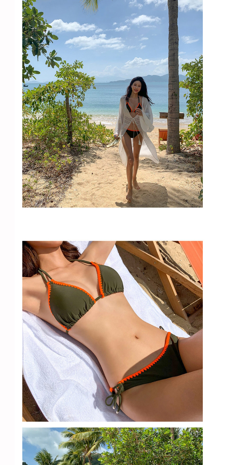 Fashion Green Contrasting Color Strap Split Swimsuit,Bikini Sets