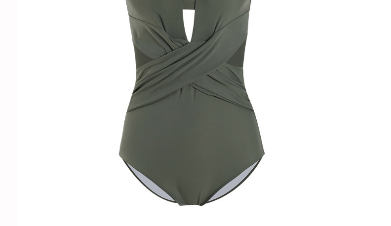Fashion Green Hollow Open Back Solid Color One-piece Swimsuit,One Pieces