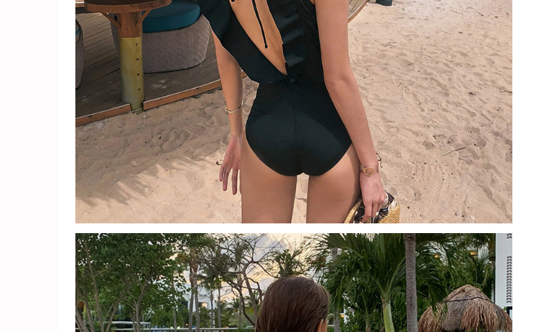 Fashion Black Open Back Ruffled Strappy One-piece Swimsuit,One Pieces