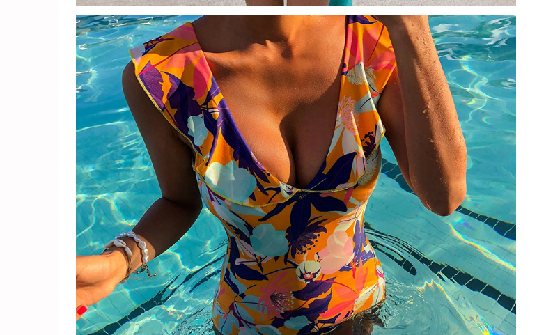 Fashion Color Open Back Ruffled Strappy One-piece Swimsuit,One Pieces