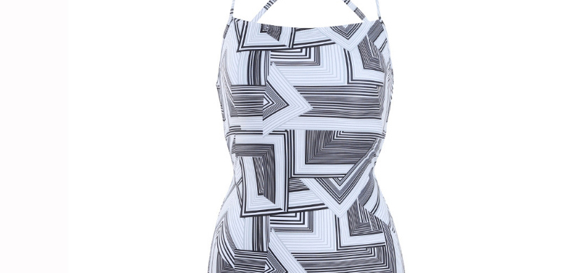 Fashion White Open Back Geometric Print One-piece Swimsuit,One Pieces